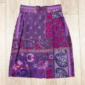 Adrienne Christina Purple Paisley Patchwork Midi Skirt Vintage Made‎ 8 26 S